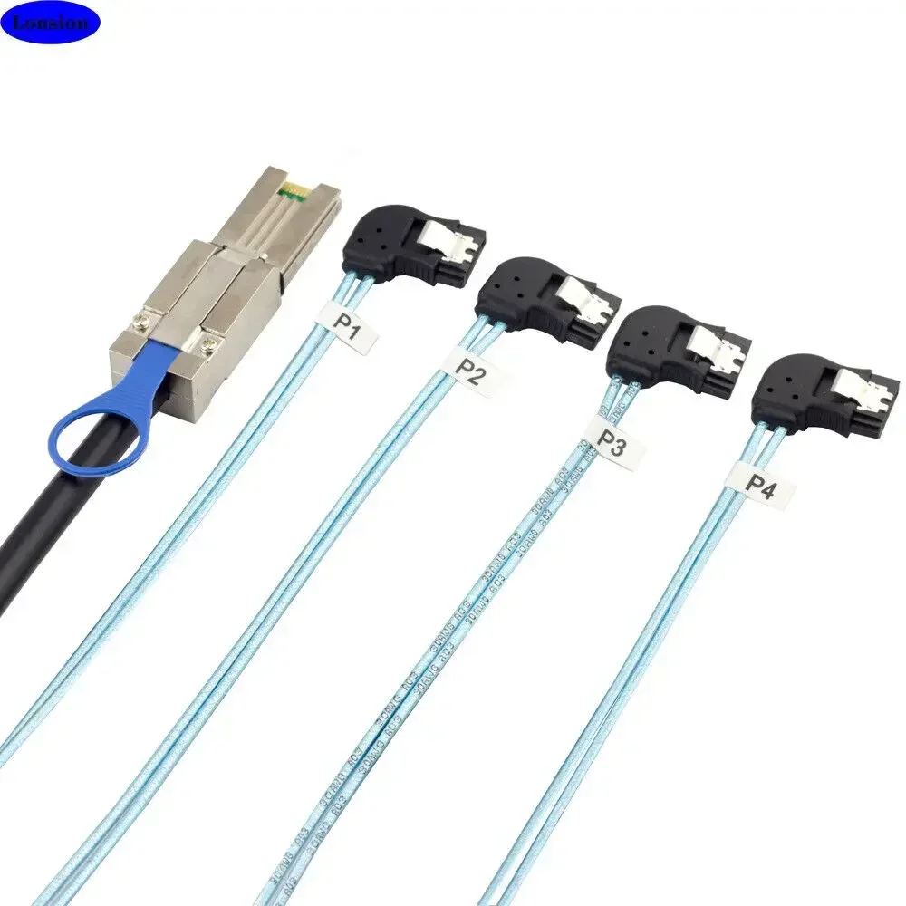 Mini SAS SFF-8088 to 4x Right-Angle SATA Female Adapter Cable - High-Speed Data Transfer for HDD/SSD