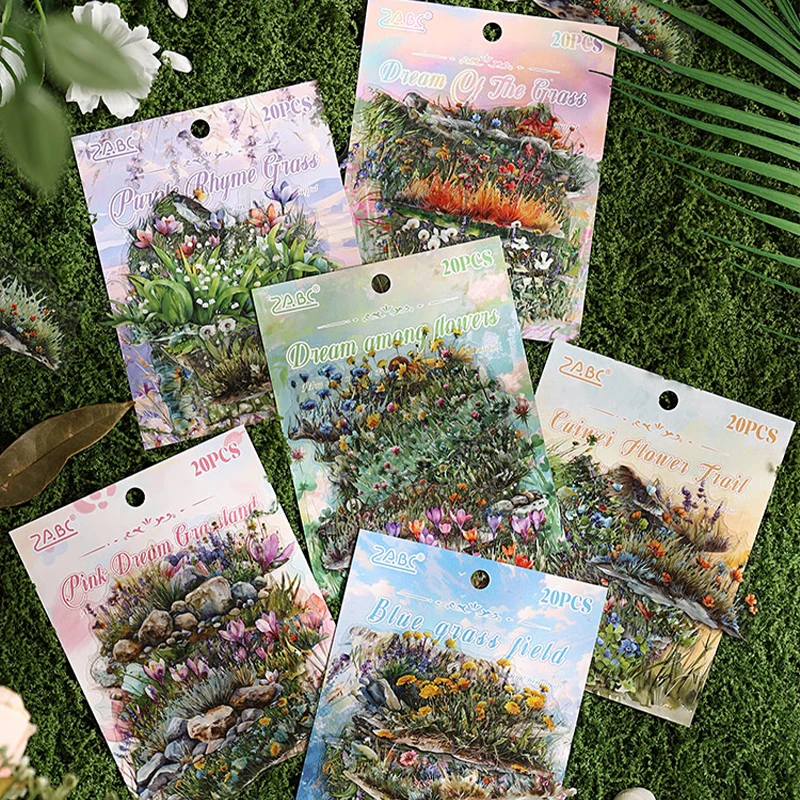 20Pcs Grass Flowers Plants Sticker Pack Diary Handbook Photo Frame Album Stickers Scrapbook Water Cup Phone Case Decorative