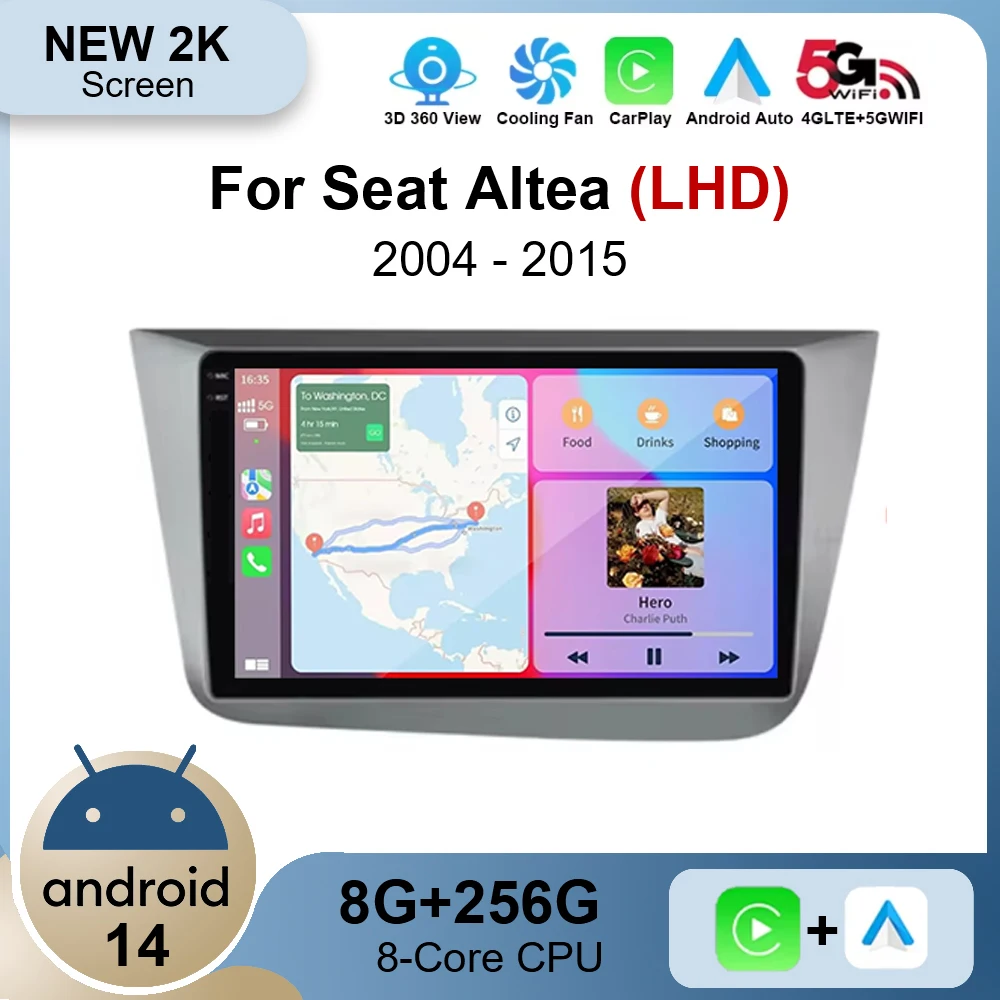 Android 14 Wireless Carplay Auto Car Radio for Seat Altea LHD 2004 - 2015 Multimedia Video Player Autoradio Audio BT WIFI