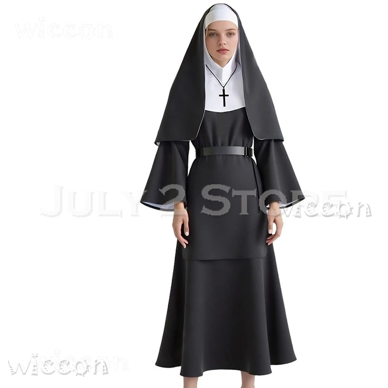 أزياء الهالوين disfraz The Conjuring Nun Valak أزياء تنكرية مخيفة للنساء ملتوية رجل مخيف حفلة سوداء موهير