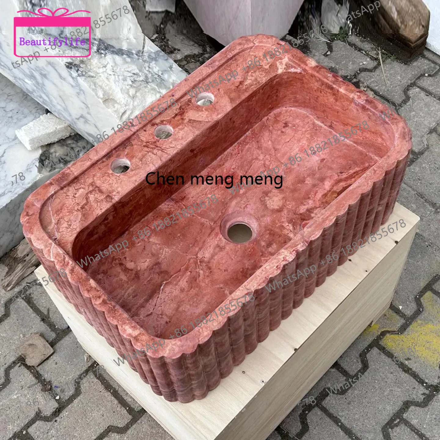 YL Wabi Sand Wind Light Luxury Natural Travertine Platform Basin Bathroom Hotel Washbasin Creative Marble