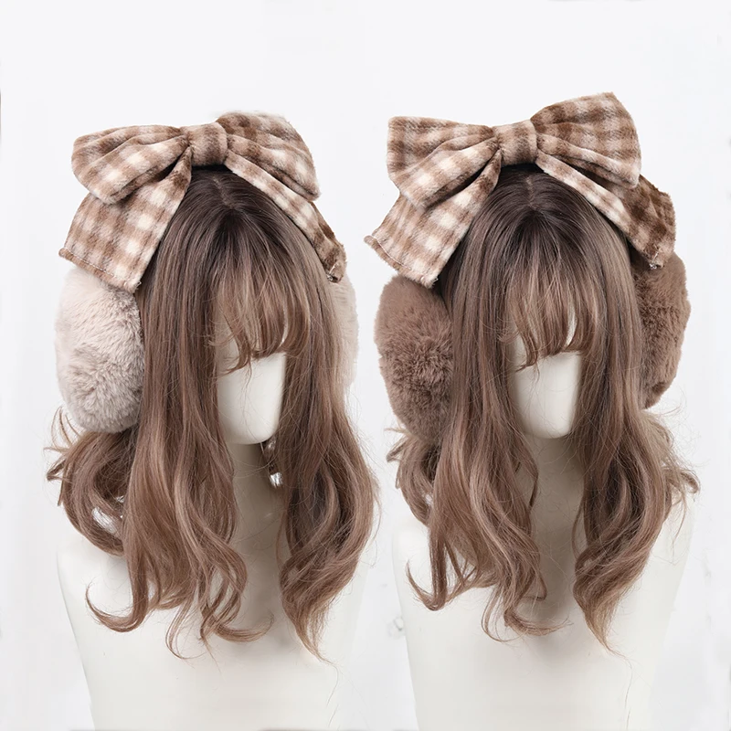 Girls Plush Big Bow Warm Earmuffs Kawaii Women\'s Lolita Winter Muff Ear Cover Lovely Fold Headband Christmas Halloween Accessory