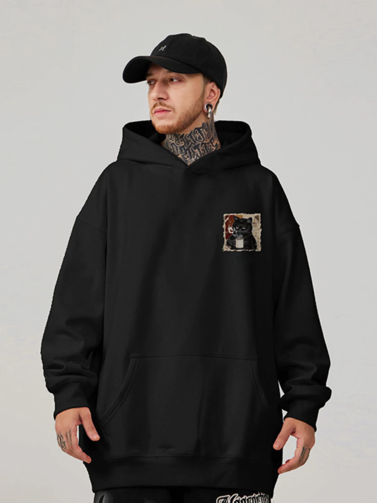 

Cartoon Cat Print Men's Hoodie Cotton Retro American Street Men's And Women's Sweater Casual Loose Versatile Couple Hoodie