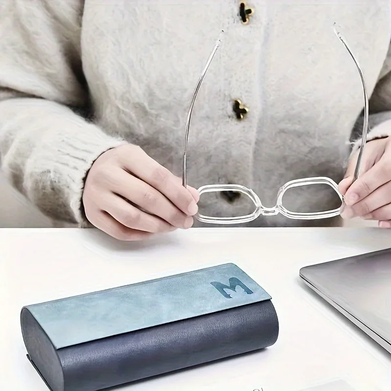 1 fashionable double-layer glasses case - portable and durable frame, scratch resistant blue or orange storage box image 3