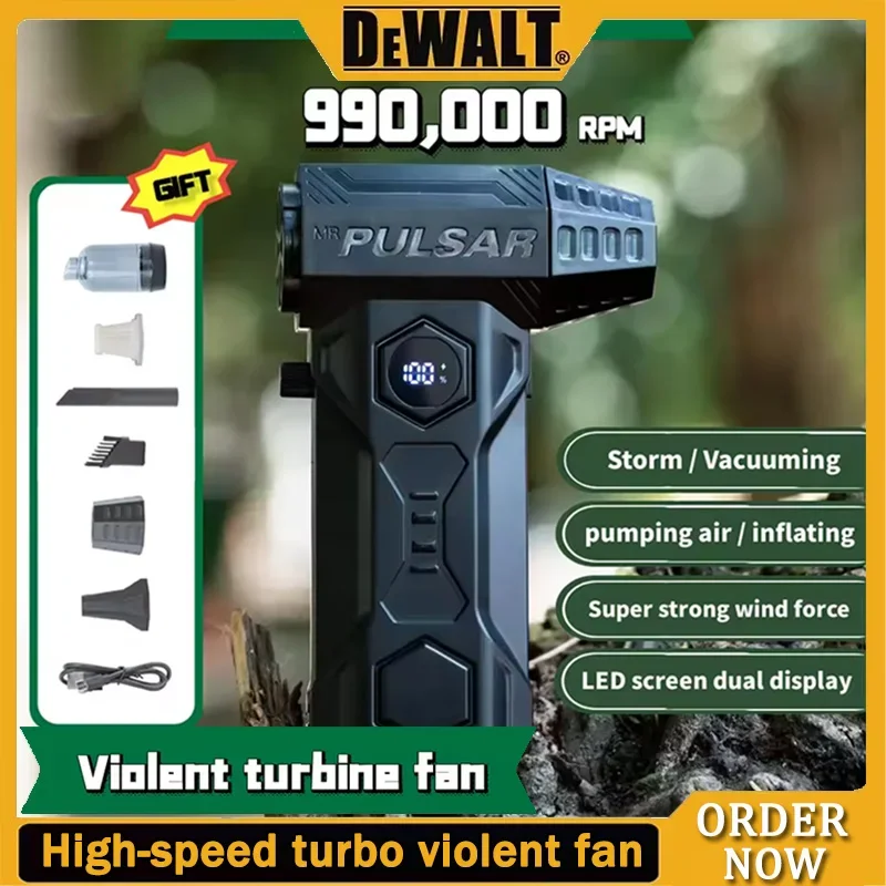 DEWALT Turbo Jet منفاخ 990000 دورة في الدقيقة في الهواء الطلق منفاخ هواء قوي فرش السيارات TurboFan سرعة الرياح 75 متر/الثانية 10000 مللي أمبير Thhrust أداة الكمبيوتر