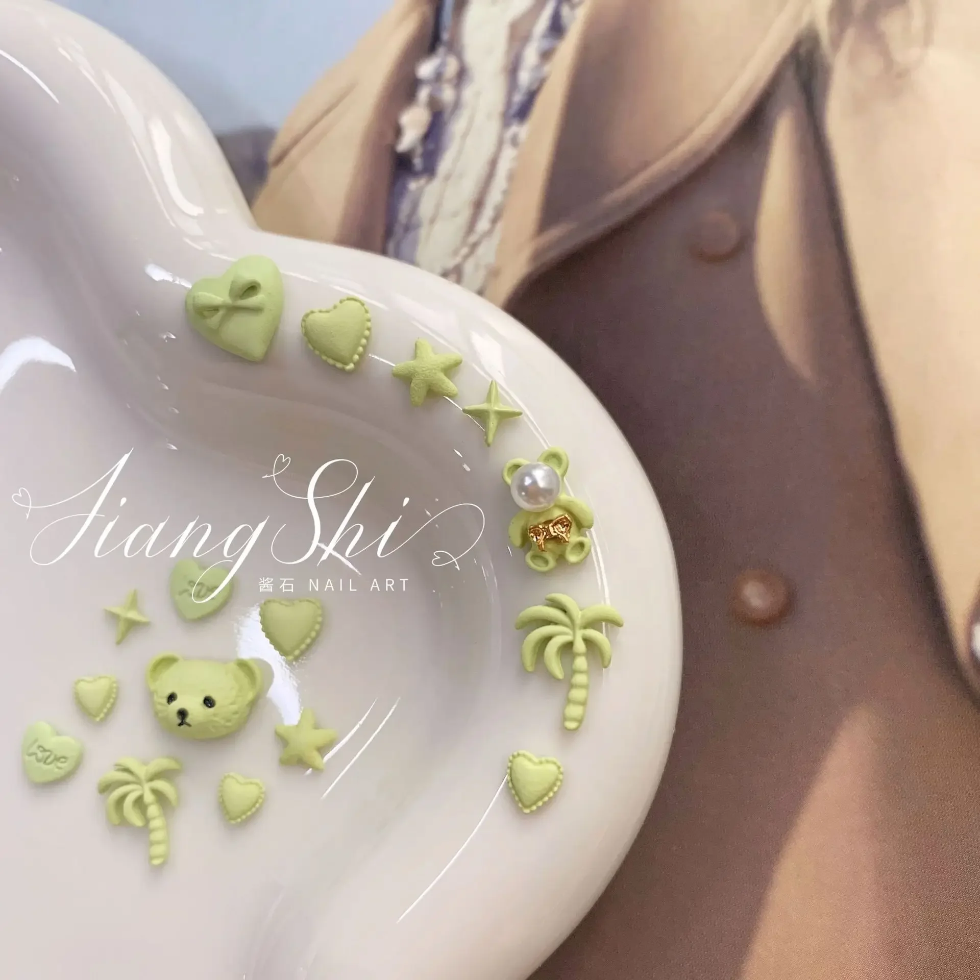 Light Green Creamy Cute Spring Sea Heart Palm Tree Star Starfish Pearl Nail Decoration Kawaii Nail Accessories Fashionable