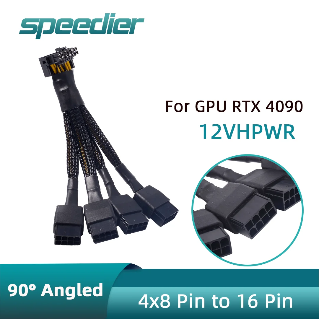 

90 Degree 4x 8 Pin To 16Pin GPU Power Riser Cable 4 8Pin Adapter for PCIe 5.0 RTX 4090 RTX 4080 GPU 12VHPWR To 4 X 8 Pin ,15cm