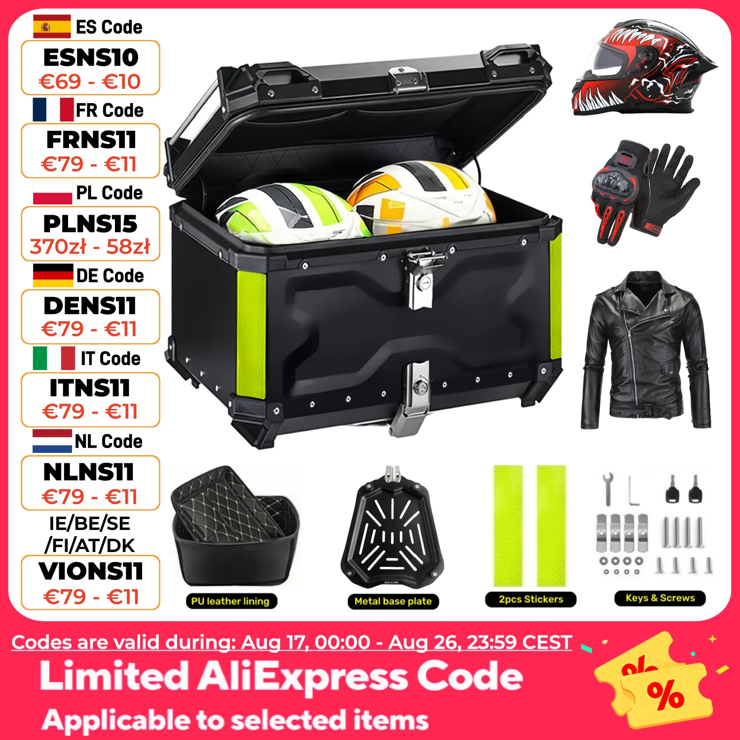 65L, 55L, 45L Aluminium Motorrad-Topcase Helmbox Wasserdichter Motorrad-Koffer Heckbox Gepäckbox mit Schnellverschluss Werkzeugbox