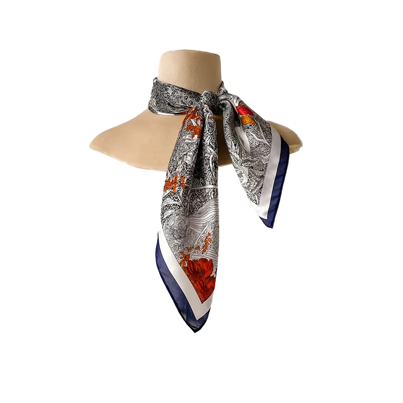 Real Silk Square Scarf Women Satin Bandana Print Scarves Head Band Fashion Lady Hair Shawl and Wrap Female Neckerchief Hijab