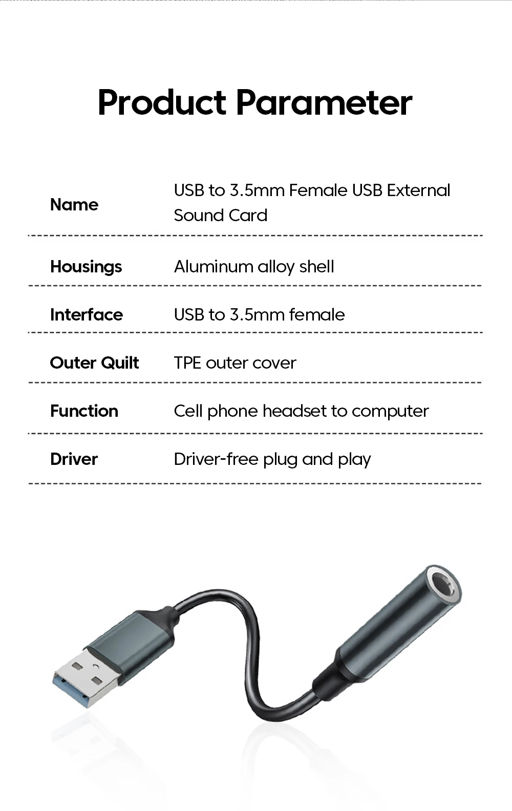 USB auf 3,5 mm Audio-Adapter, externe Soundkarte, USB-Stecker auf 3, 5 Klinke, Aux-Buchse, Headset-Mikrofon, Lautsprecher-Konverter für PC, Laptop, PS5 4 – Detail 10