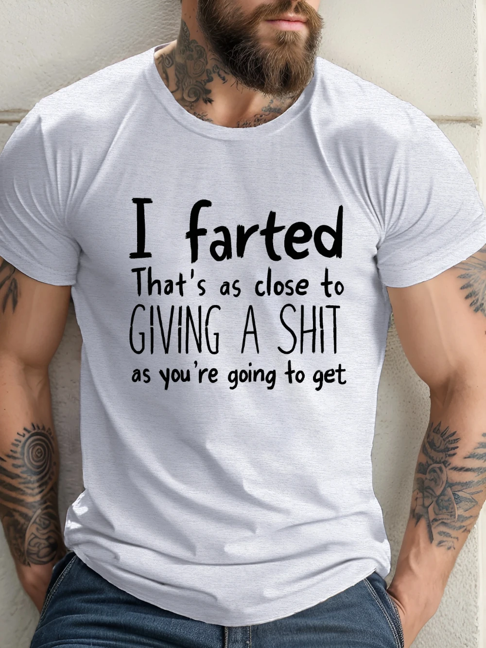 Camiseta de manga corta con cuello redondo de algodón con estampado de transferencia de calor para hombre, diseño divertido de eslogan humorístico, moda negra de moda