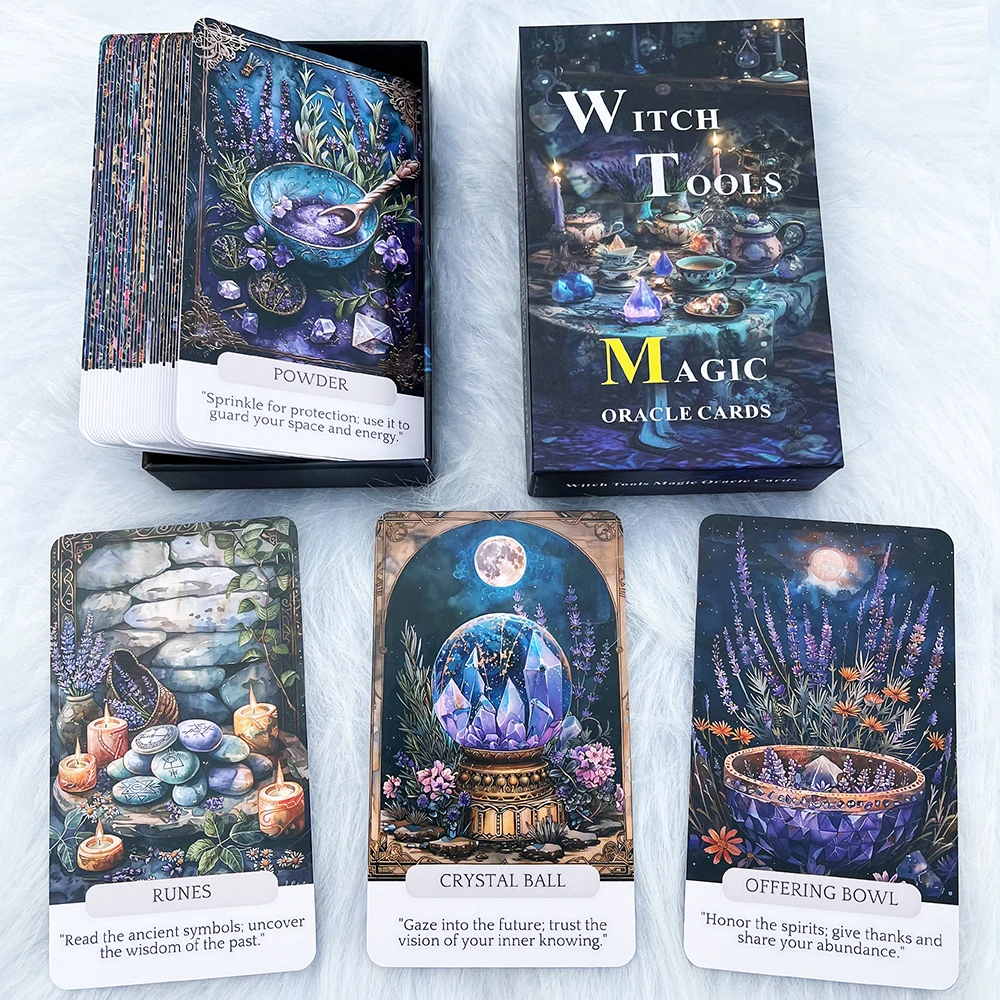 Witch Tools Magic Oracle Cards 54 Pcs, Mystical Guidance Deck for Beginners & Collectors, Witchy Aesthetic, Insightful Messages