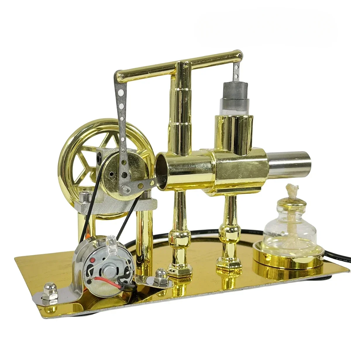 Single cylinder Stirling engine model + power generation device + LED light can be started when heated