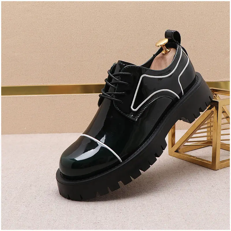 Leather shoes men office casual high platform leather shoes patent male harajuku streetwear korean vintage wedding shoe