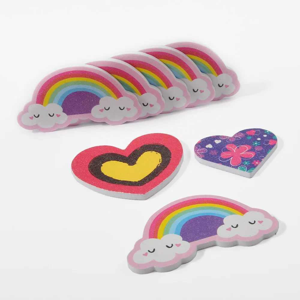 Mini Nail File Colorful Heart Rainbow Design Sponge Polishing Nail File 150 Buffing Sanding Block Manicure Pedicure Tool