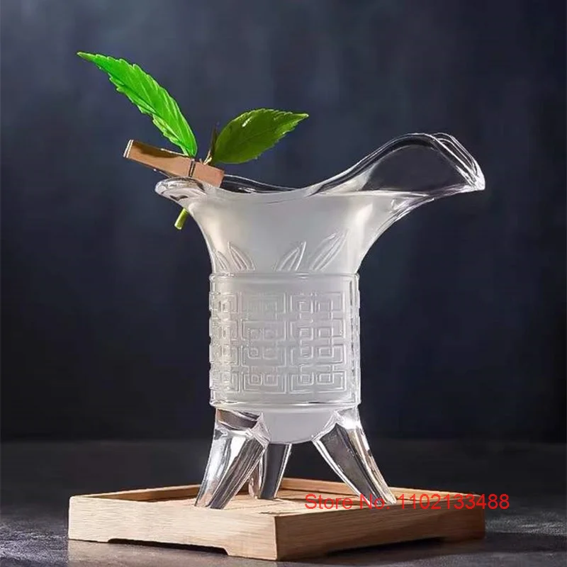 120ml Transparent Tripod Cup Vintage Chinese Style Wineglass Antique Cocktail Glass Emperor Brandy Snifter Retro Shot Glasses