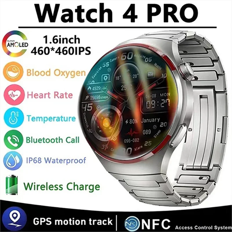 

For Huawei GT4 PRO Smart Watch Men Watch 4 Pro AMOLED HD Screen Bluetooth Call GPS NFC Heart rate waterproof SmartWatch 2024 New