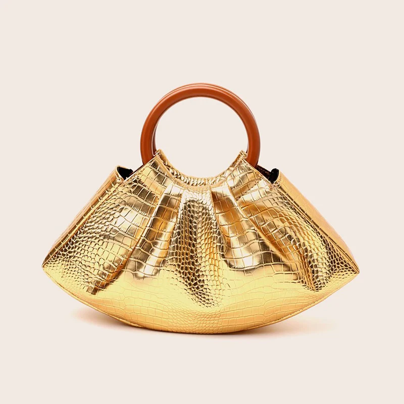 

Sparking Women's PU Crocodile Patterned Handbag Trendy Wrist Ring Folds Evening Bag Charm Dineer Party Banquet Wedding Tote Bags