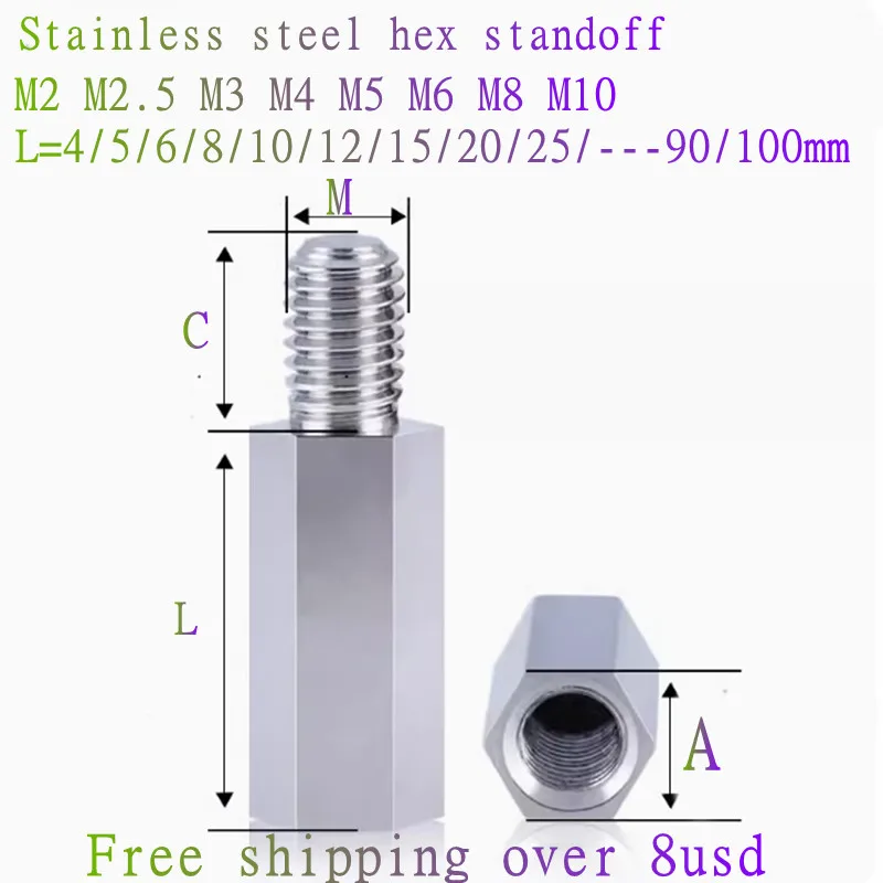 1-10pcs M2 M2.5 M3 M4 M5 M6 M8 male to Female Stainless Steel Hex Standoff Pillar Stud Computer PCB Motherboard Spacer