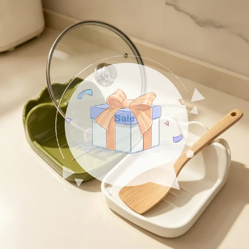 Multifunctional Pot Lid & Spoon Rest with Drip Tray Anti-Scratch Kitchen Countertop Storage Holder for Daily Cooking Use