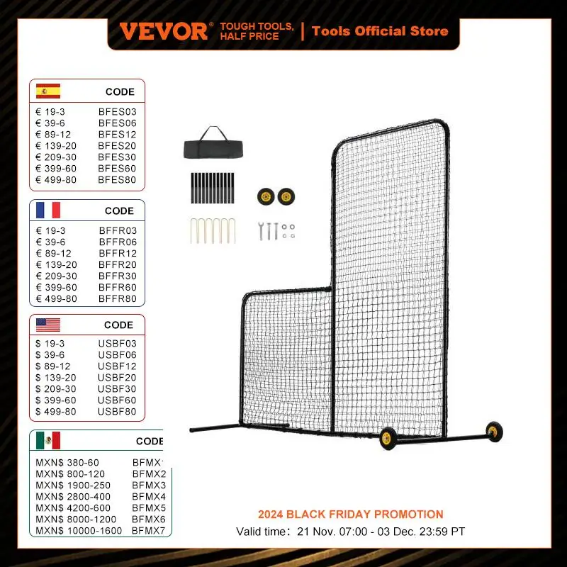 VEVOR L Screen Baseball for Batting Cage 7x7 ft Softball Safety Screen Body Protector Portable Batting Screen with Carry Bag