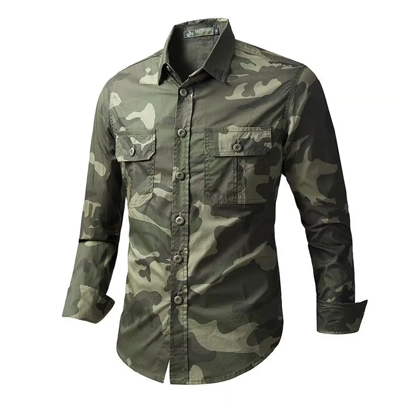 

Men's Long Sve Sli Workwear irt Printed Casual Cotton Fabric Deformable Stand Thin Summer Camouflage irt