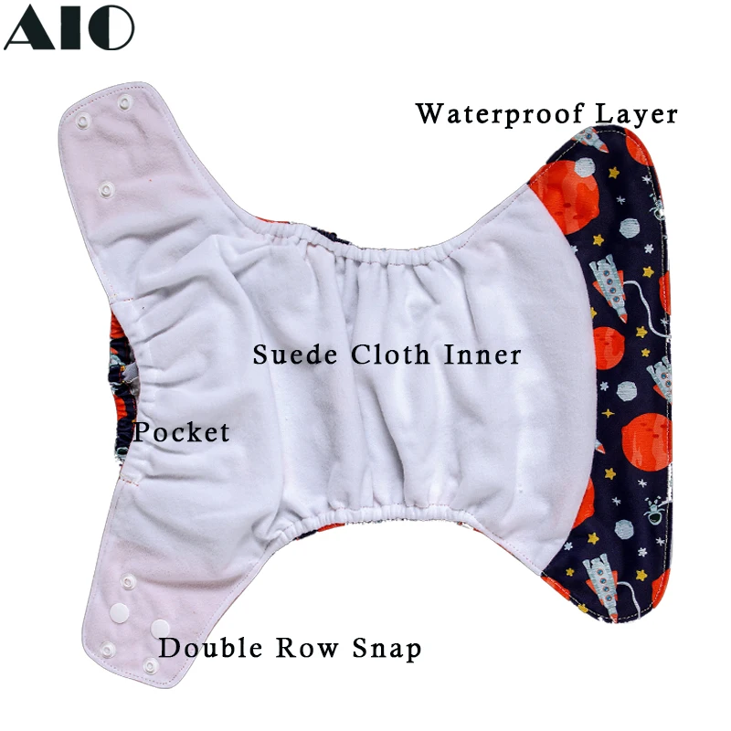 AIO 4Pcs Reusable Newborns Cloth Diapers Watermelon Print Washable Eco-friendly Diaper Pocket Waterproof Child Learning Panties