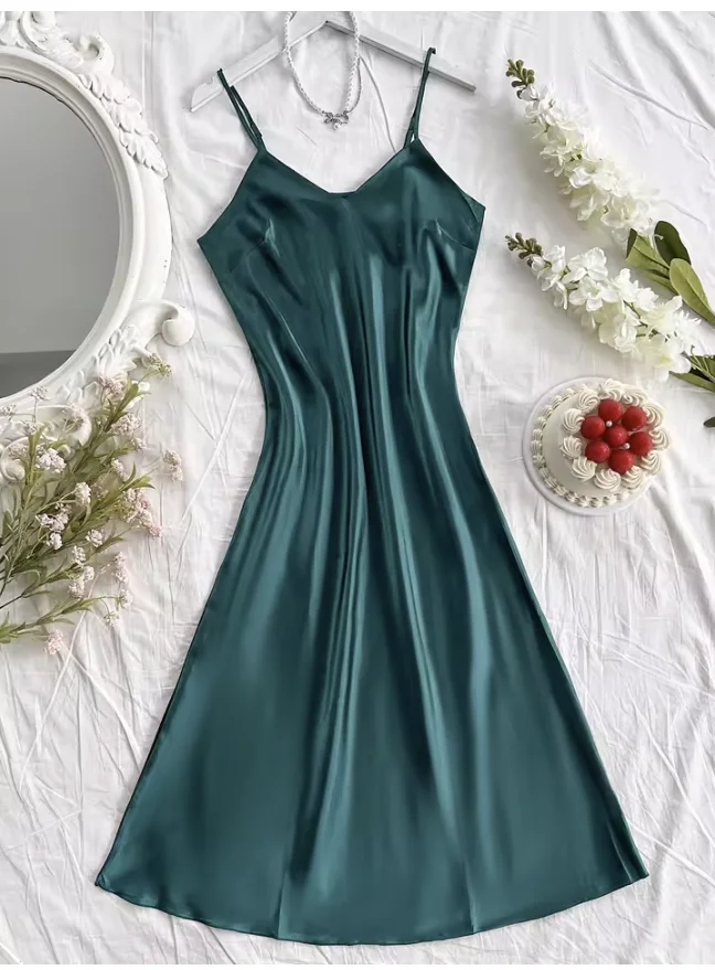 Elegante camisón de noche para mujer, sexy, cómodo y de corte largo, pijama de color liso para mujer.