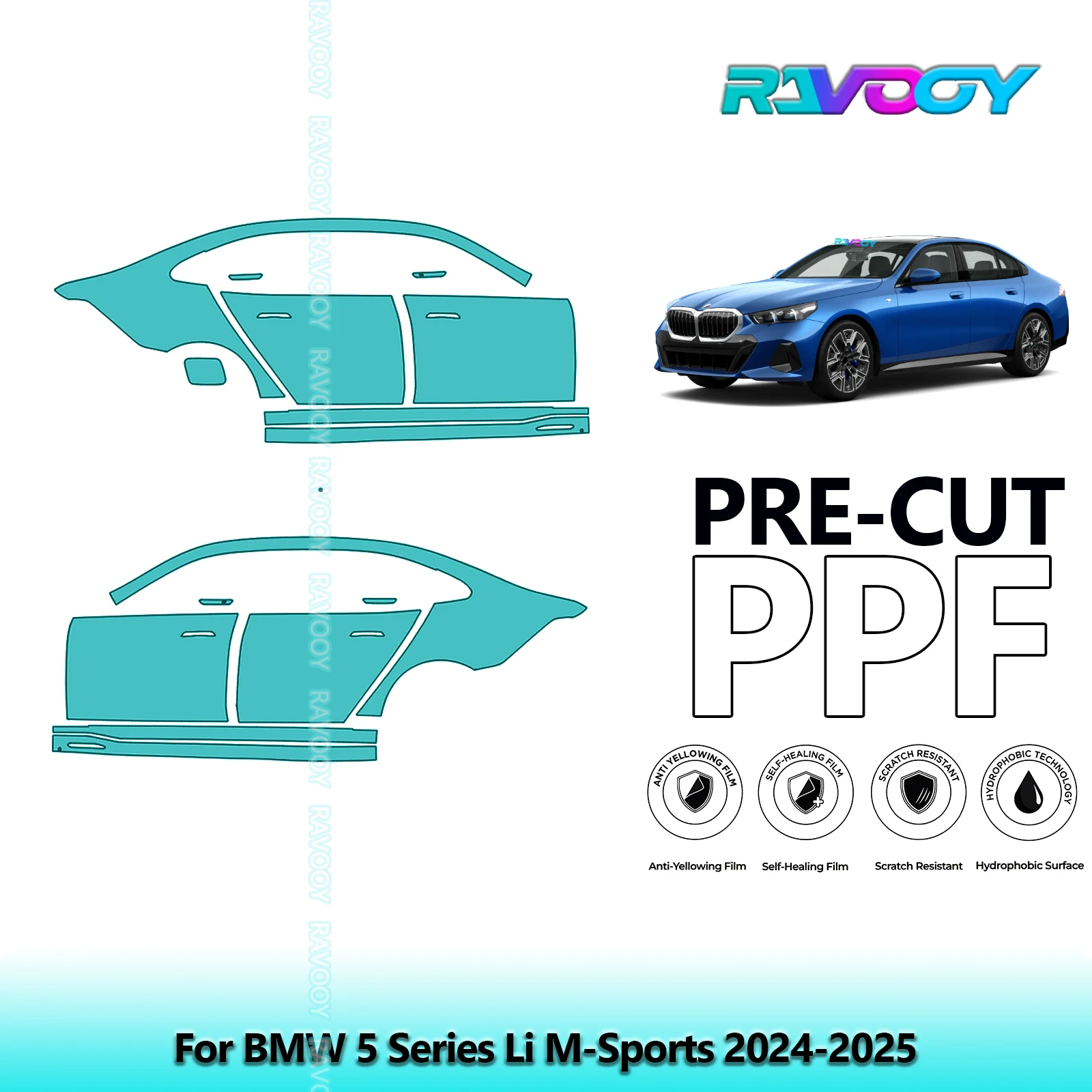 

For BMW 5 Series Li M-Sports 2024-2025 8.5mil Clear Matte Pre-Cut PPF Door & A/B Pillar Kit TPU Paint Protection Film Set