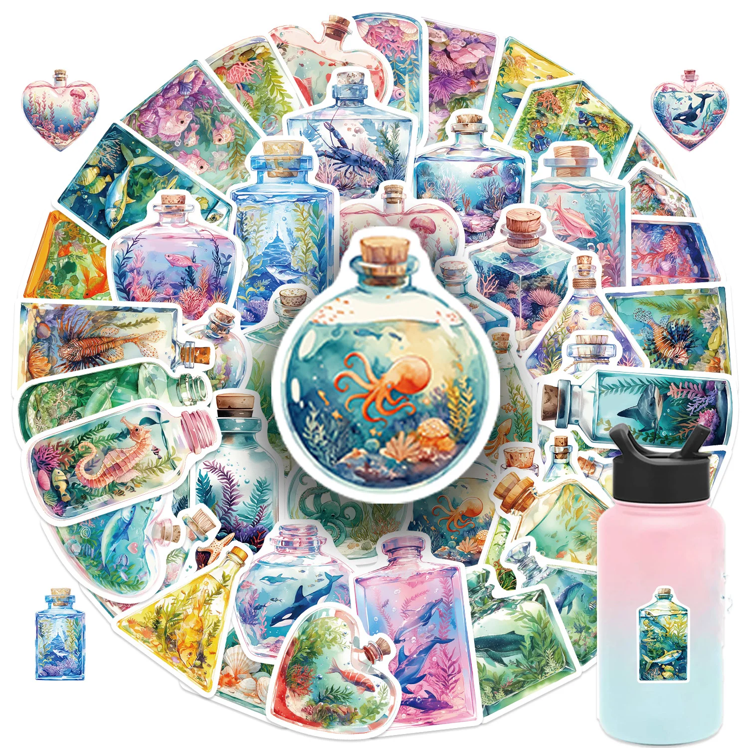 50 قطعة العالم في زجاجة العالم تحت الماء ملصقات طفل DIY بها بنفسك حقيبة التزلج المحمول الأمتعة الكتابة على الجدران ملصق الشارات