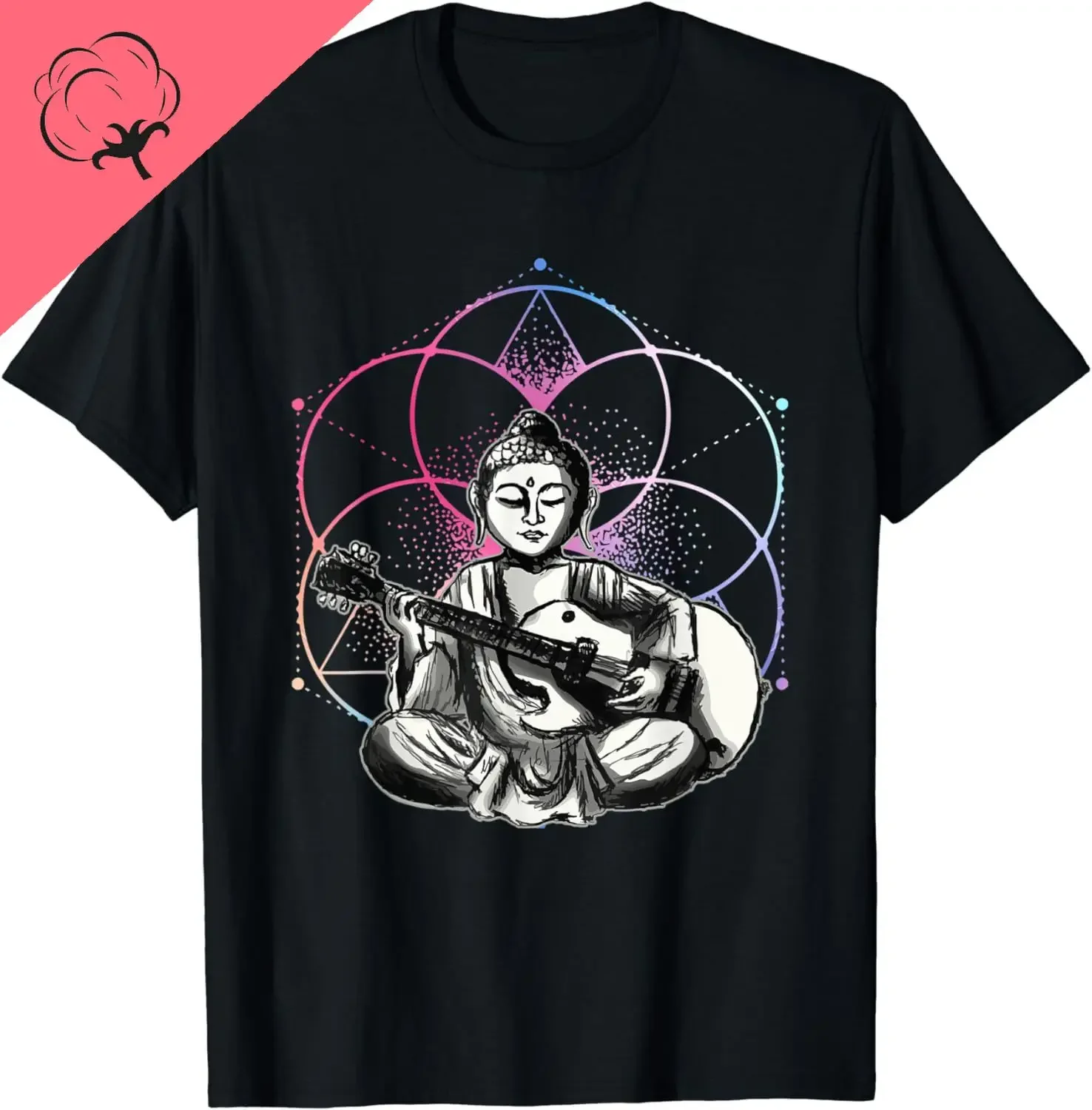 Buddha - Playing Guitar - Yoga Buddhist - Yogi Music Lover T-Shirt Cotton Funny Clothes Tops Shirts for Women Ropa Mujer