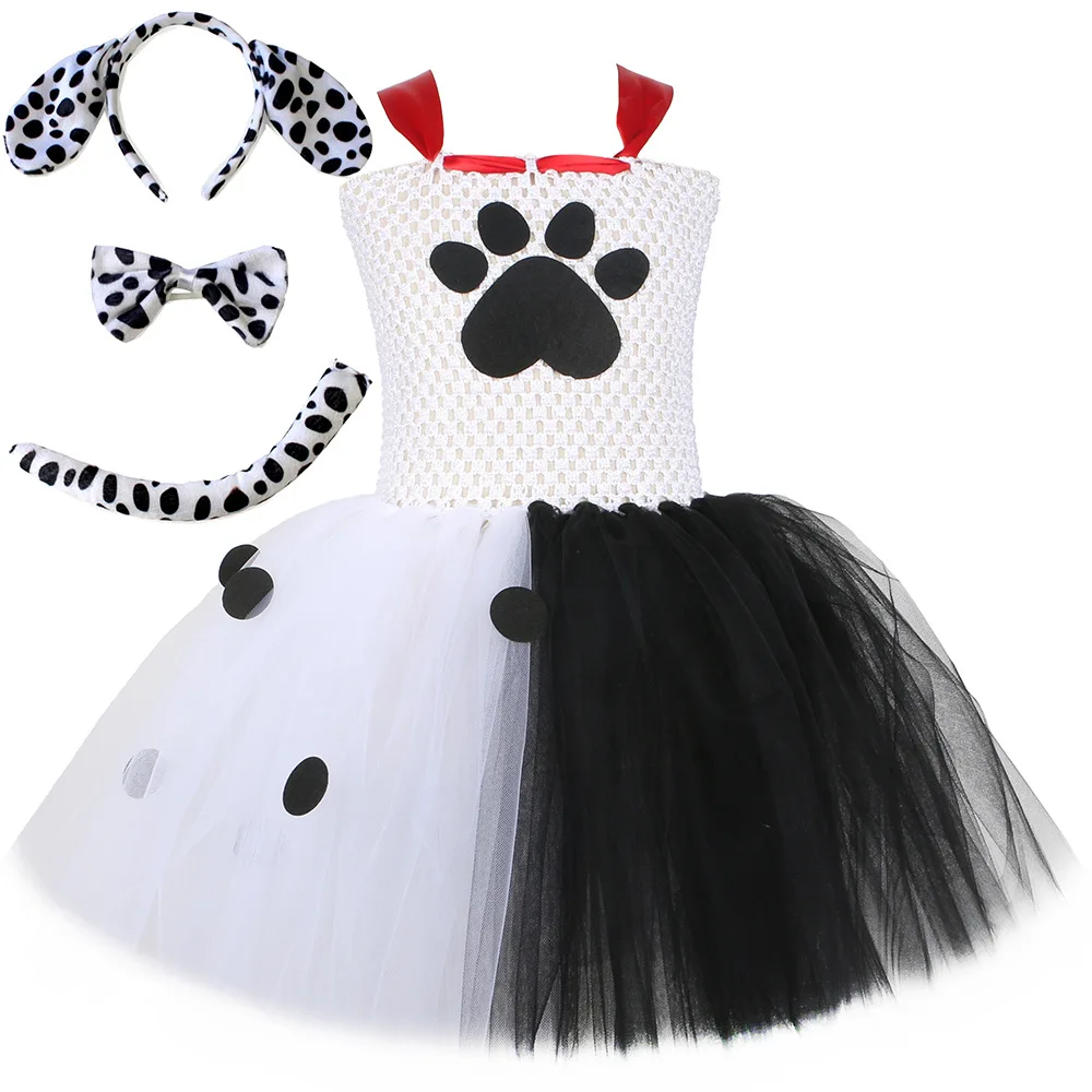Animal cachorro Cos perro leal cos blanco y negro Kuillard Deville vestido de perro manchado vestido de malla para niños disfraz de actuación ZZ12