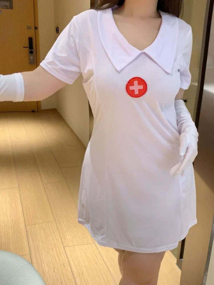 Robe d'Infirmière Blanche à Dos Creux pour Femme, Lingerie Cosplay, Uniforme d'Infirmière Anime d'Halloween avec Gants, Tenues de Boîte de Nuit, Grande Taille