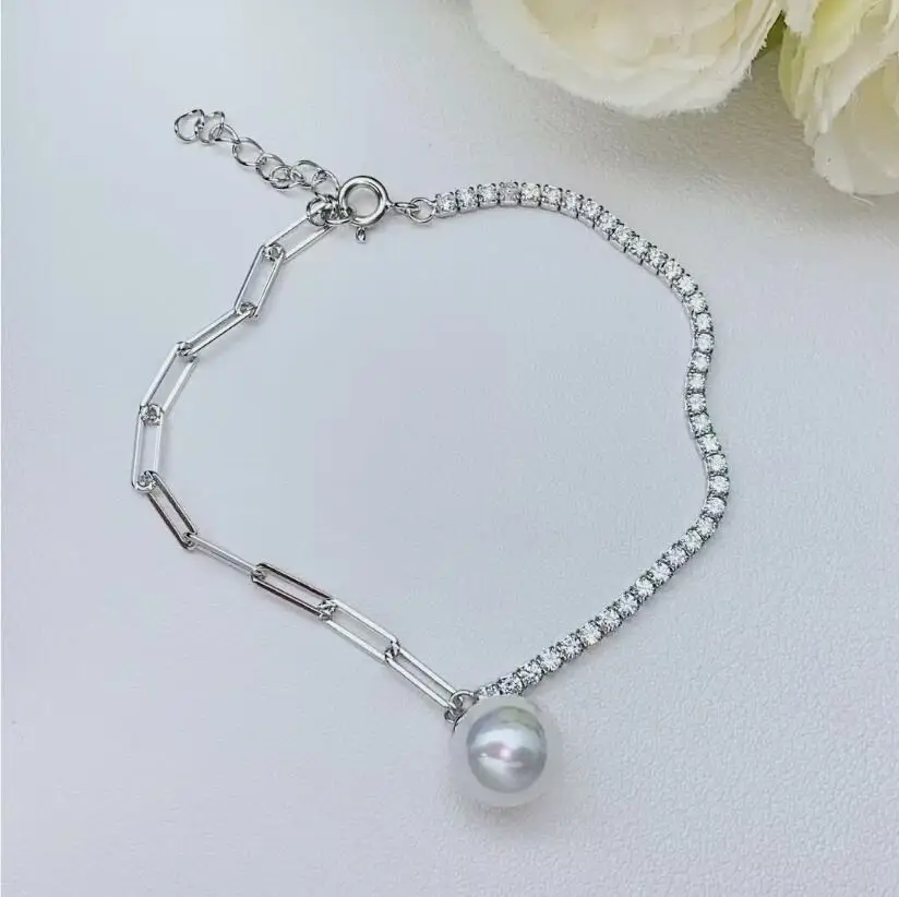 

gorgeous 10-11mm south sea white pearl bracelet 7.5-8"925s