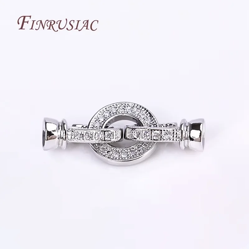 18K Gold Plated Round Jewelry Clasp CZ Paved Fold Over Clasp with Loops For Jewelry Making DIY Beading Wire Bracelet Necklace
