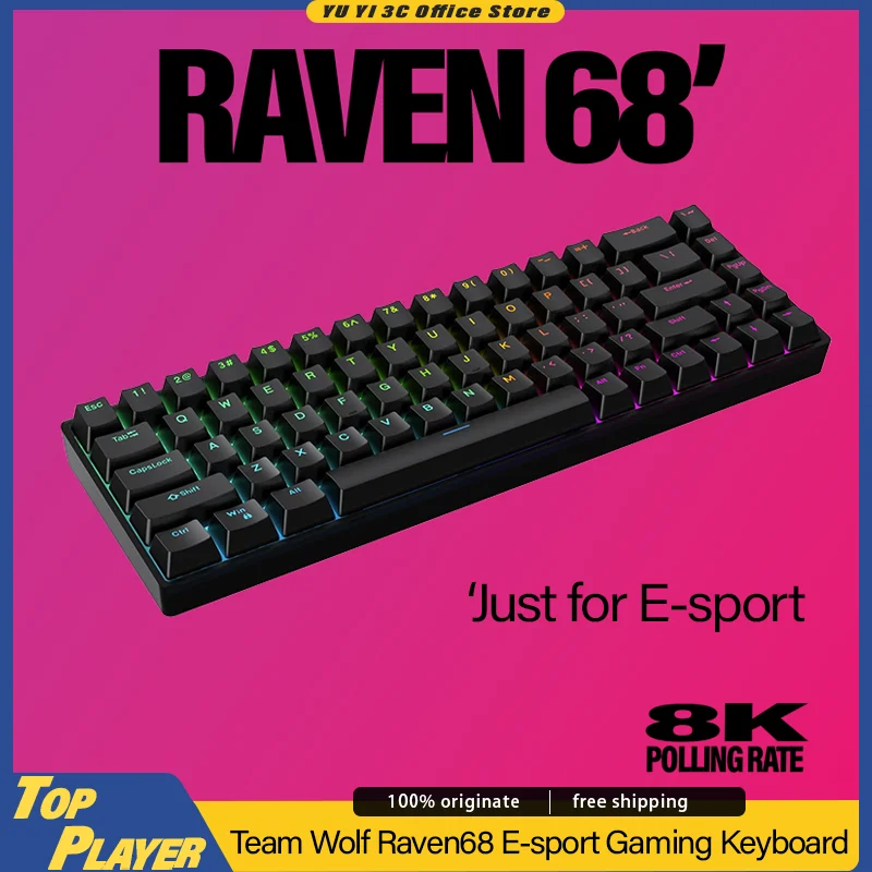 Team Wolf Raven 68 Magnetic Switch Gaming Keyboard E-sport Customized 8K Polling Rate RT Fast Trigger DKS Dynamic Key Stroke