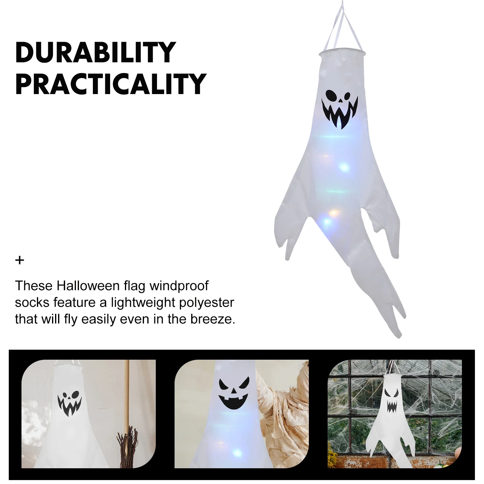 

4pcs Glowing Ghost Flag Lightweight Polyester Halloween Decorations Outdoor Party Wind Socks Hanging AdornsHaunted House Supply