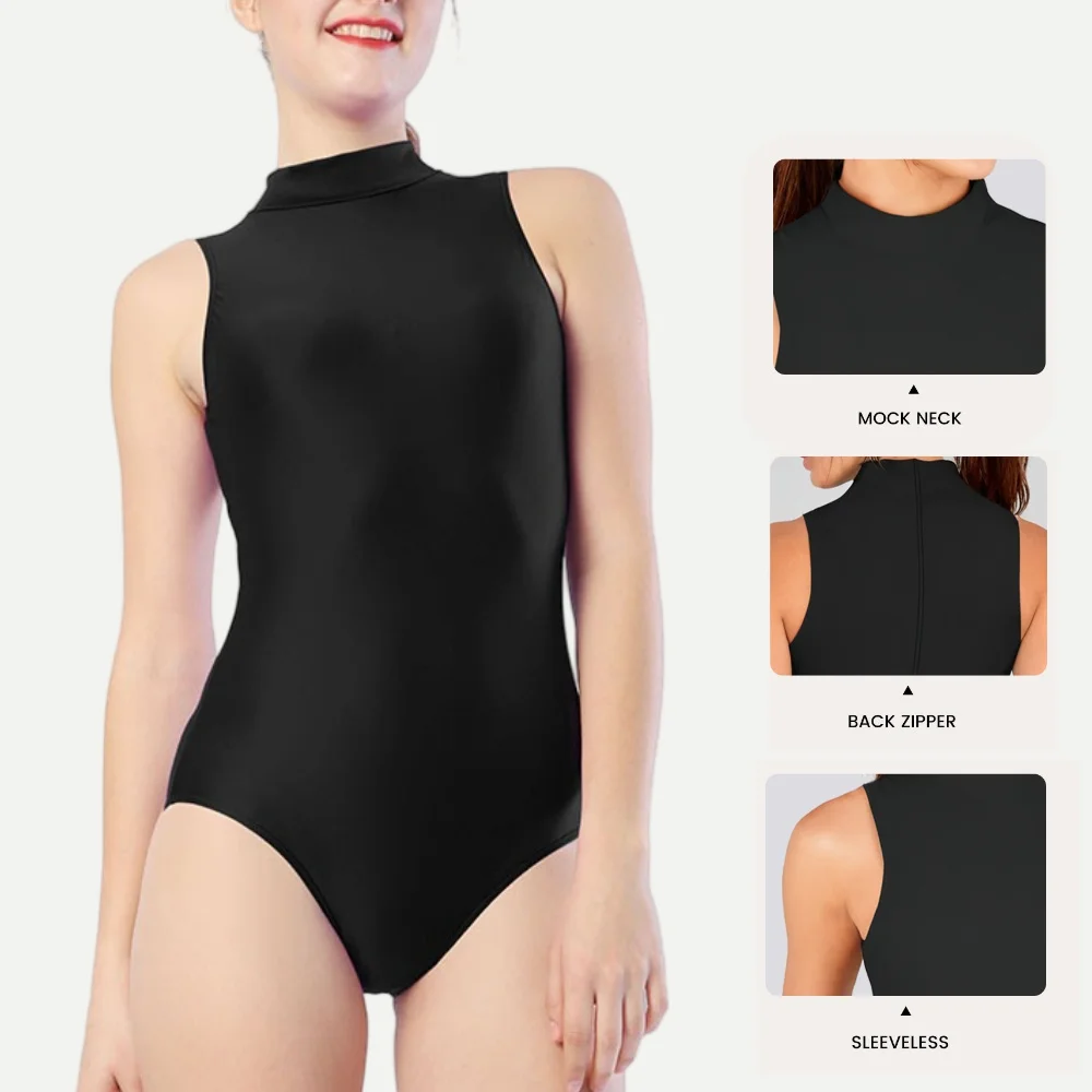 Hochgeschlossener Sport-Trikot-Body für Damen, ärmellos, Ballett-Tanz-Trainingsanzug, Spandex-Nylongewebe zum Tanzen