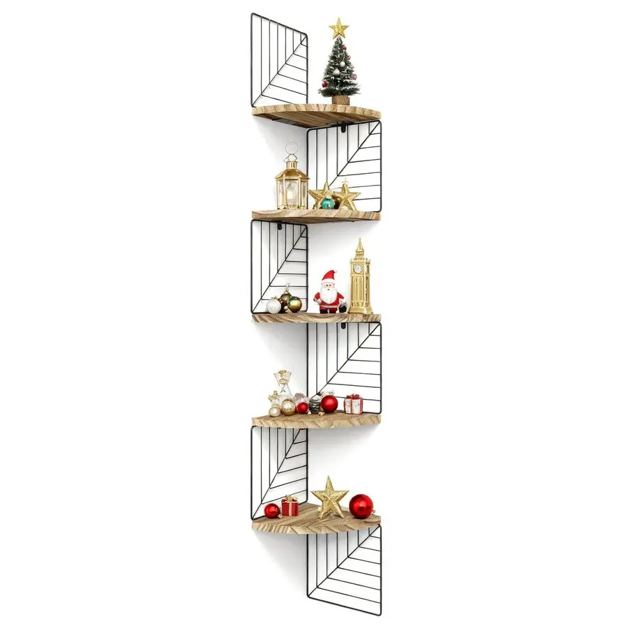 

Corner Shelf Wall Mount of 5 Tier Rustic Wood Floating Shelves Wall Shelves for Bedroom Living Room Bathroom Kitchen Office and