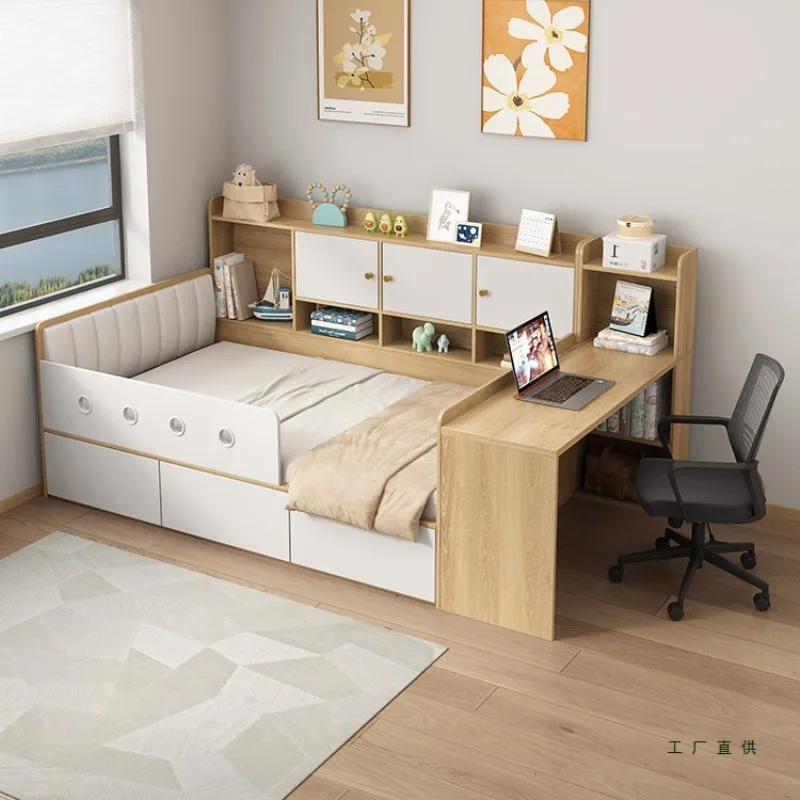 Small apartment tatami bed custom solid wood single bed desk integrated bed cabinet combination