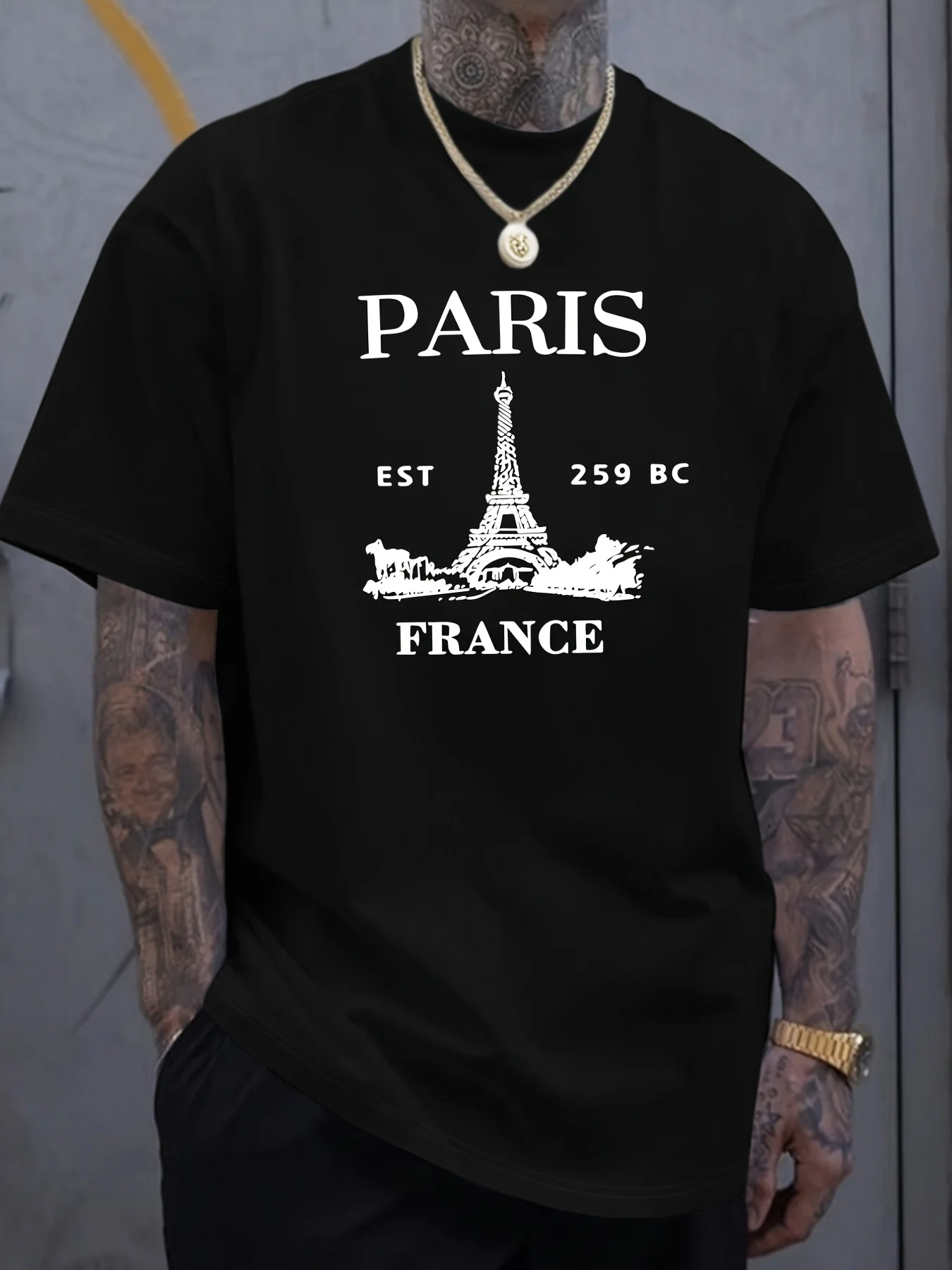2026 Music Festival • New Men's Casual Fashion Short Sleeve TShirt • Eiffel Tower And PARIS FRANCE Letter Print Design • Trendy Design Highlight Comfortable And Versatile Style • Suitable for DaiRetro Casual Short-sleeved T-shirt with a Round Neck