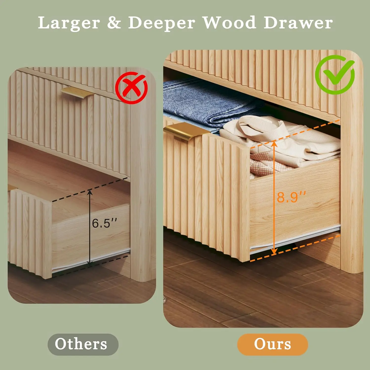 Cômoda para quarto com 7 gavetas, cômodas modernas de 53 '' com tampo de mármore falso, cômodas de meados do século com alça dourada e