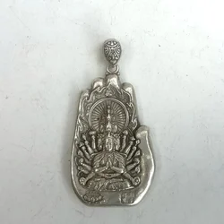 Collection Old Chinese Tibet Silver Carving Avalokitesvara Hand Amulet Pendant Decoration Gift