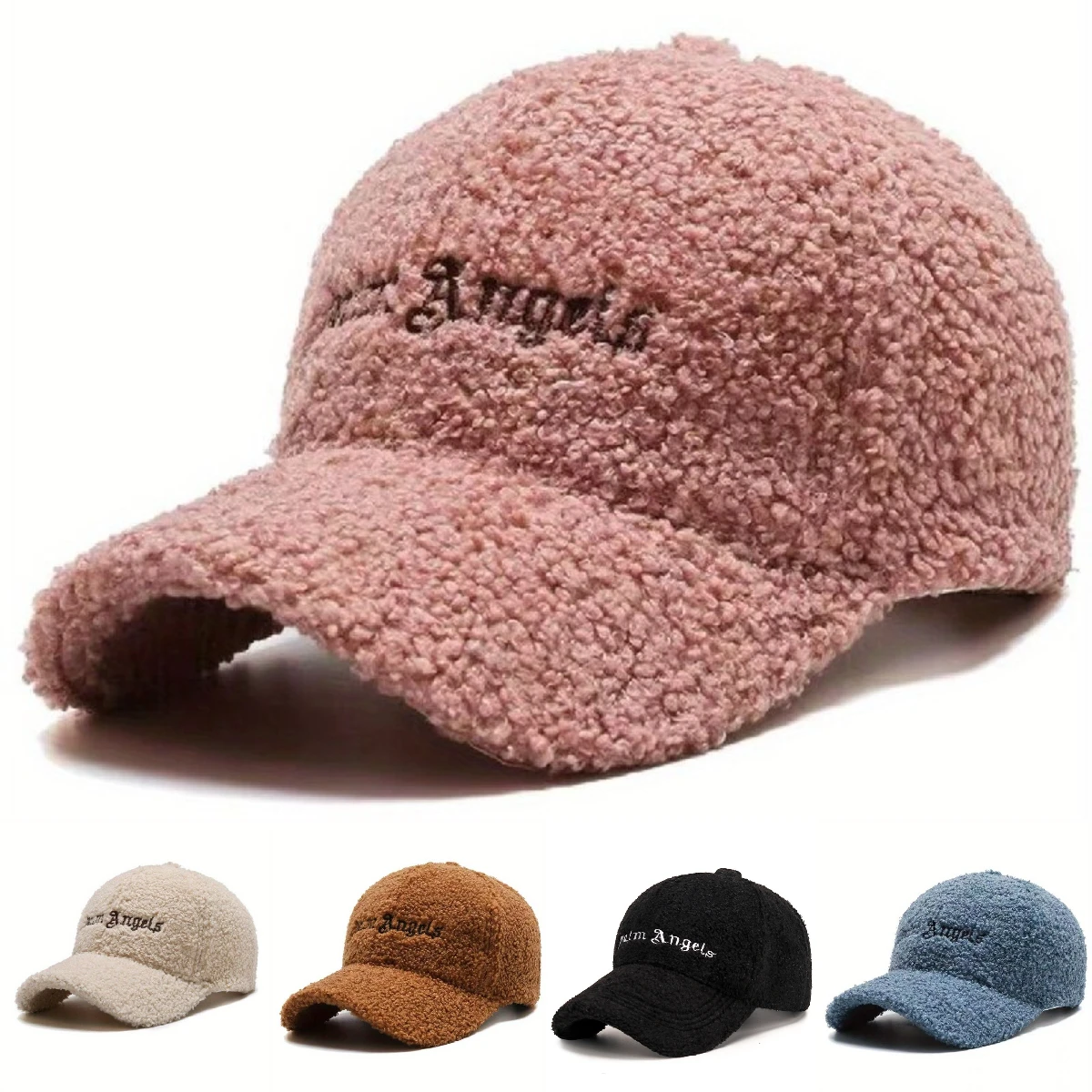 

Solid Color Lamb Wool Duckbill Cap for Warmth Letter Embroidery Baseball Cap Teddy Plush Street Fashion Versatile Hip-hop Cap