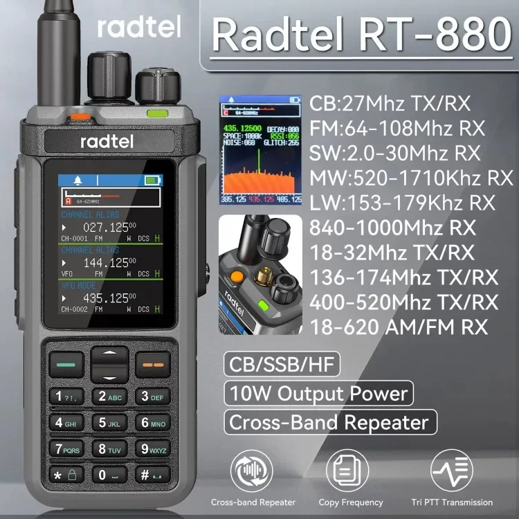 Radtel RT-880 Ham Radio Handheld Transceiver, Air Band Receive One Key Frequency Match Multi Band Reception Walkie Talkie