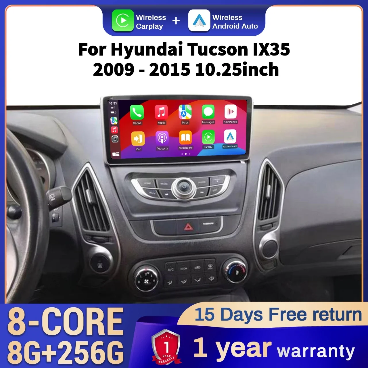 

10.25 Inch Android 14 Car Radio for Hyundai Tucson IX35 2009-2015 Wireless Bluetooth CarPlay Multimedia Touch Screen Head Unit
