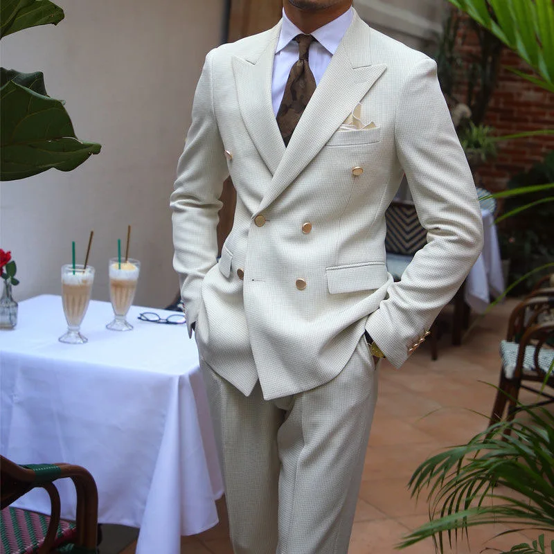 

112 Men's banquet host wedding double-breasted suit Italian high-end suit trend