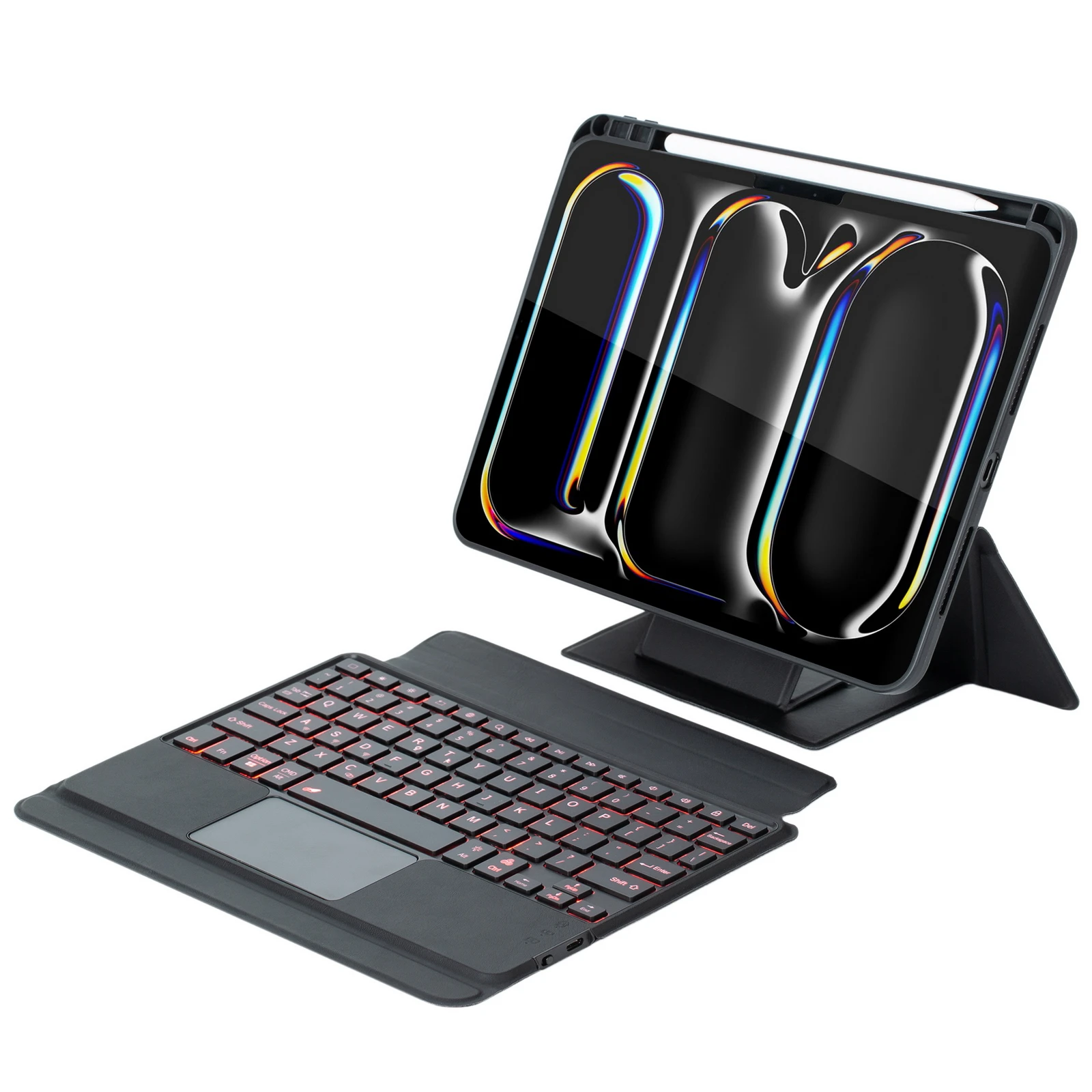 HY-13B لجهاز iPad Pro 11 (2024) حافظة جلدية قابلة للفصل مع لوحة مفاتيح متوافقة مع تقنية Bluetooth مع حامل عائم - أسود