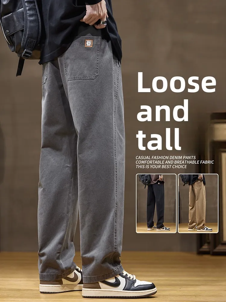 

Мужские повседневные брюки из чистого хлопка, свободные, прямые, весна-осень, в американском стиле, для работы, широкие, длинные