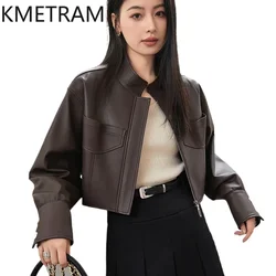 100% Sheepskin Leather Jacket Women Spring Autumn Short Brown Jackets 2024 New in Outerwears Womans Clothing дубленка женская